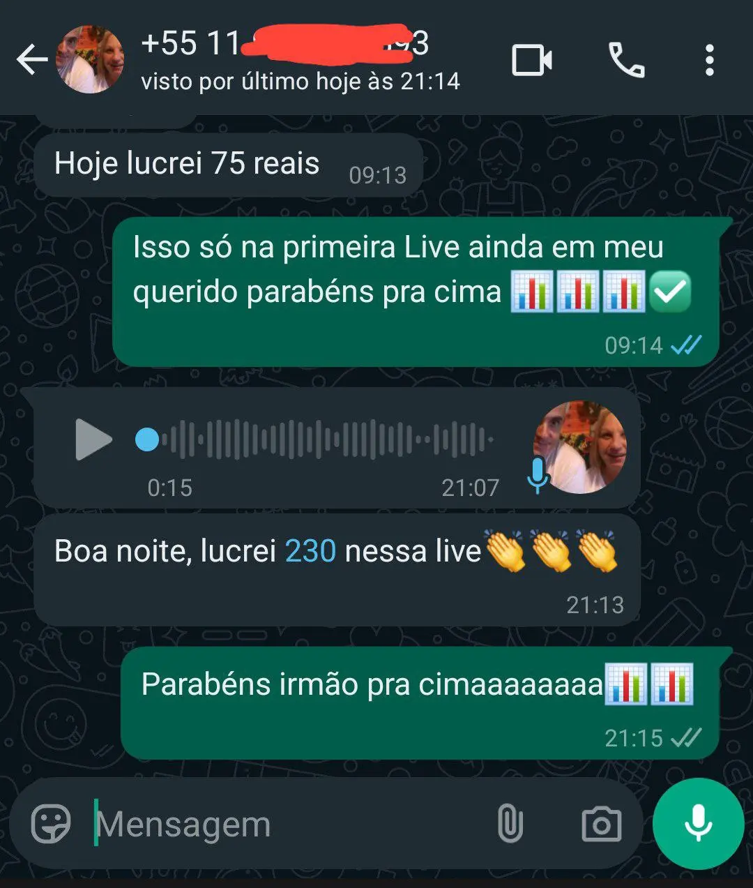 Depoimento de Thiago sobre os resultados na roleta ao vivo
